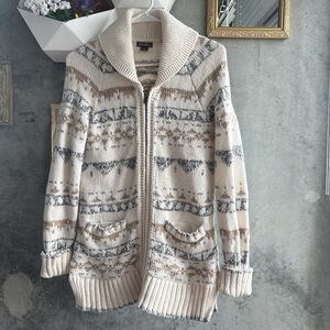 Eddie Bauer Cream and Brown Patterned Cardigan